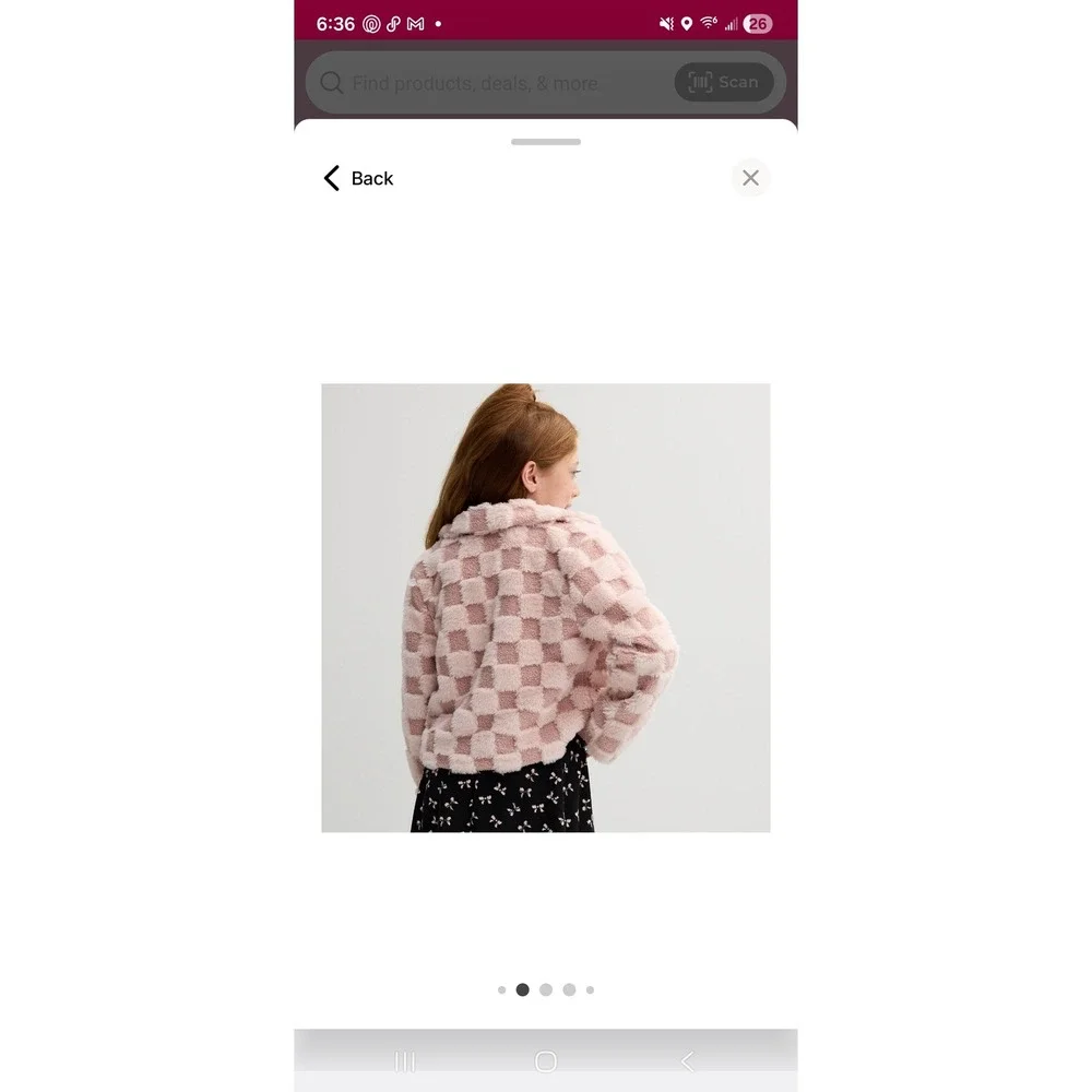 Self‎ Esteem Faux Fur Jacket Girls Medium Pink Checkered HeartButtons